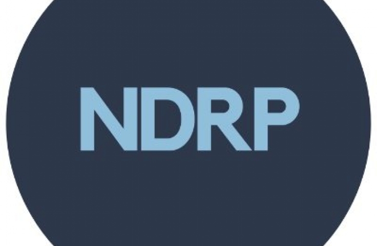 NDRP is written in light blue text on a dark blue circle
